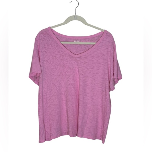 Old Navy Everywear 100% Cotton V-Neck Tee Shirt Top in Pink Flamingo XL - Picture 3 of 5